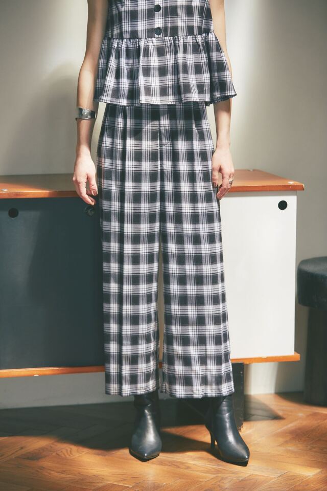 セットアップ ペプラム ノースリーブトップス パンツ チェック柄 チェックノースリーブペプラムセットアップ