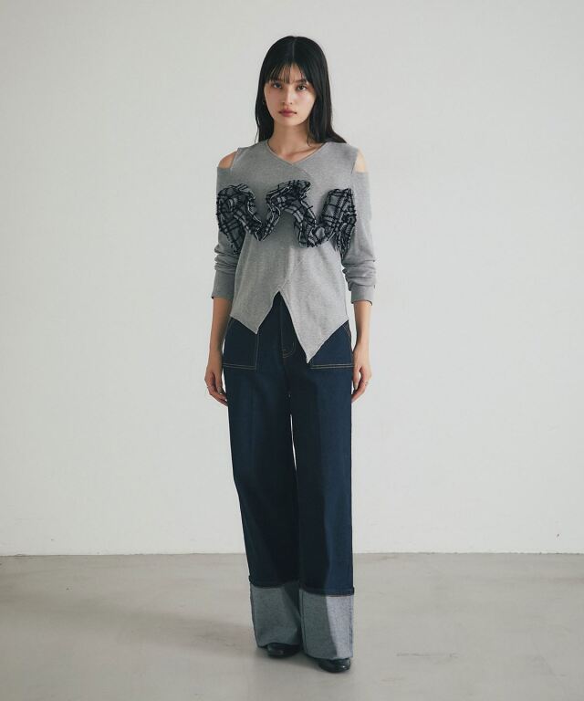 トップス Cookiekuulime アシメフリルカットソー