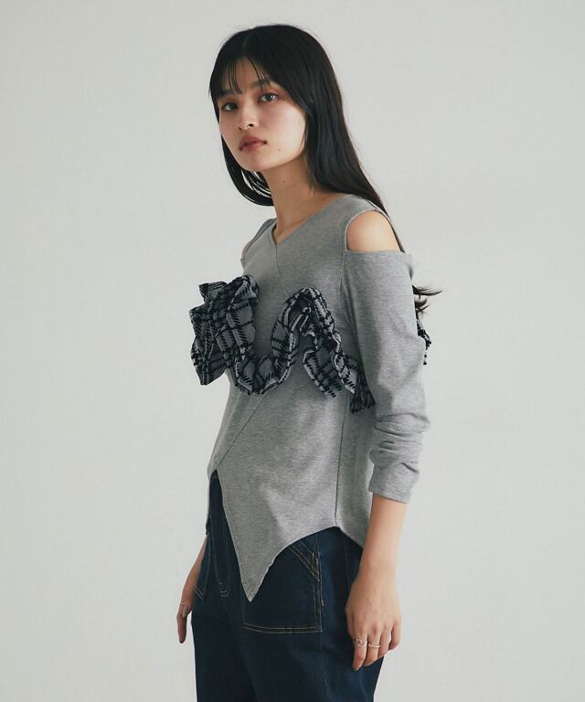 アシメフリルカットソー