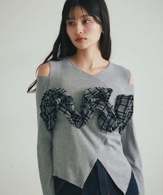 アシメフリルカットソー