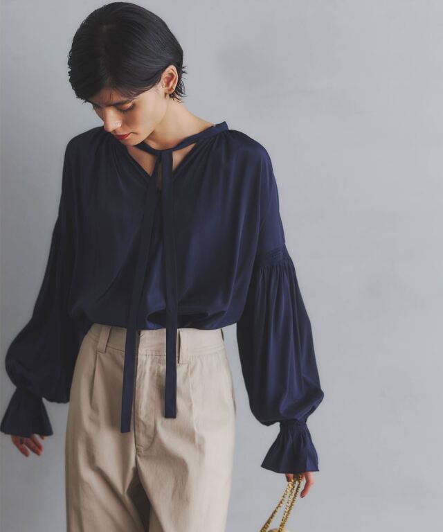 【AW SALE】スキッパーギャザーブラウス＊SALE品につき返品/交換/注文確定後の変更キャンセル不可＊