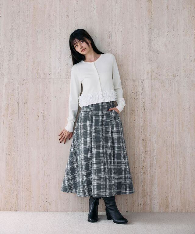 ツイードチェックフレアスカート