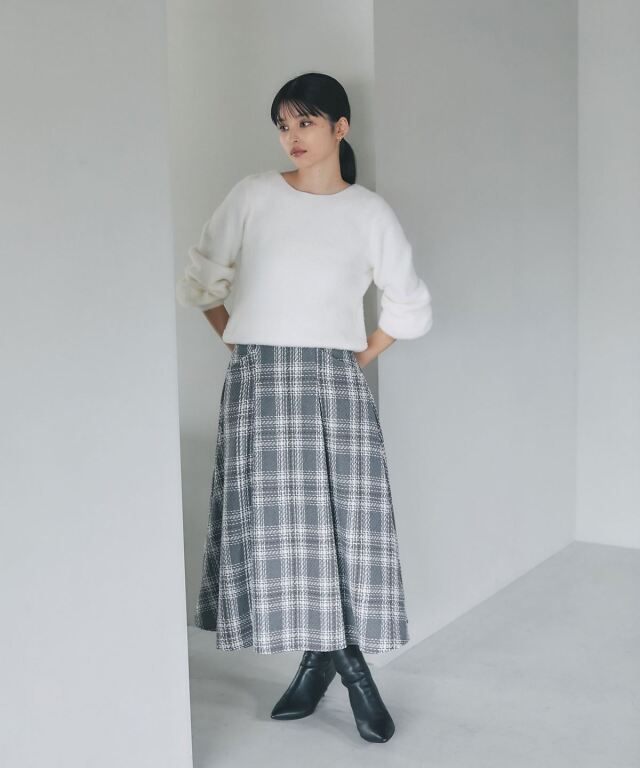【宮本茉由さんカタログ着用】ツイードチェックフレアスカート