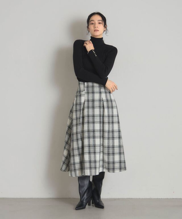 フレアチェックスカート ツイードチェックフレアスカート