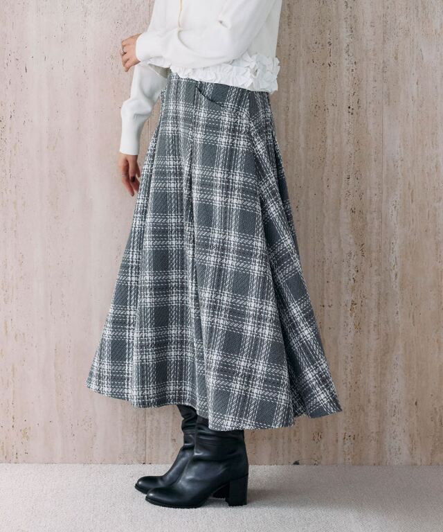 ツイードチェックフレアスカート