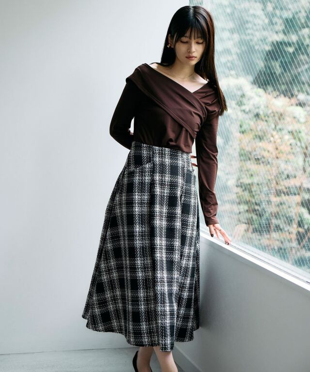 MIUMIU ツイードチェックフレアスカート ツイードチェックフレアスカート