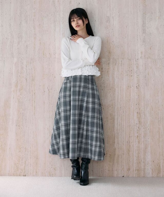 11月1日再販！【宮本茉由さんカタログ着用】ツイードチェックフレアスカート