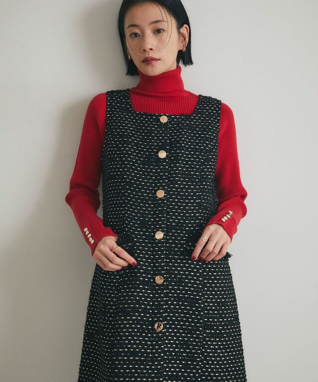 舞川あいくさん着用】フロントメタルボタンミックスツイードジャンスカ