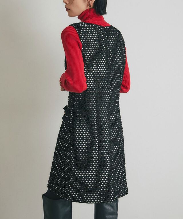 舞川あいくさん着用】フロントメタルボタンミックスツイードジャンスカ