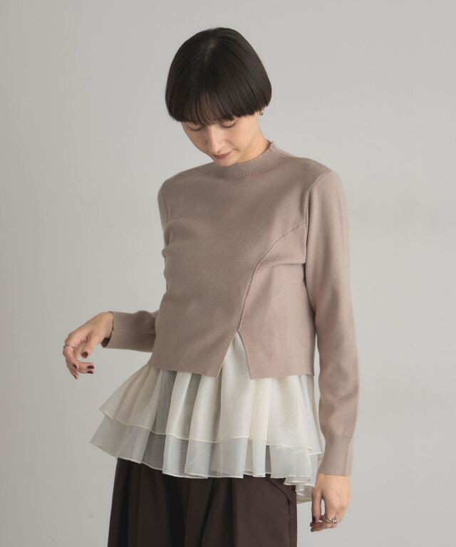 フリルレイヤードニットプルオーバー