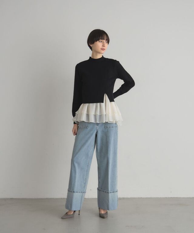 フリルレイヤードニットプルオーバー