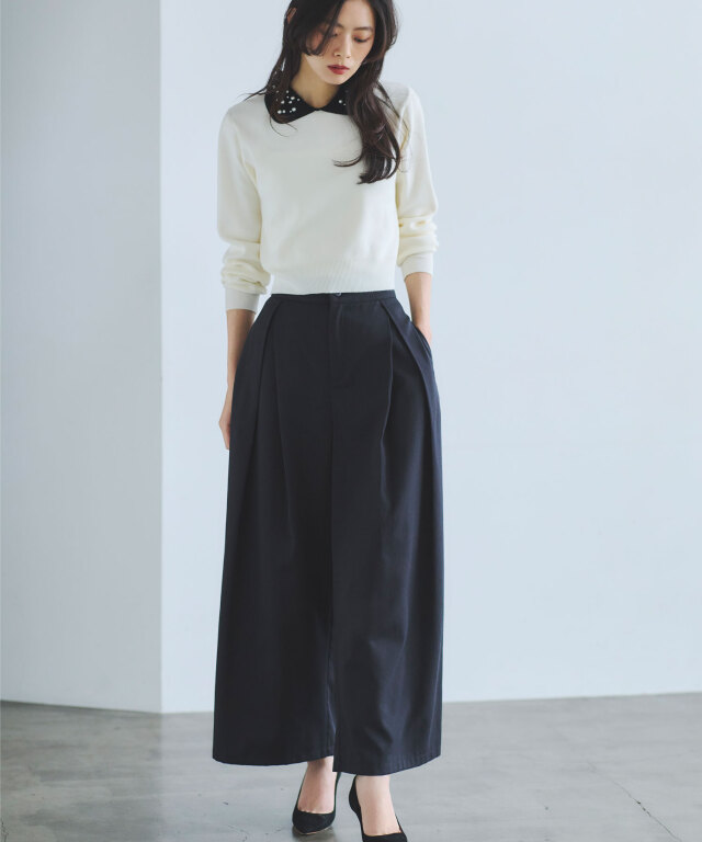 フラップ付きタックワイドパンツ