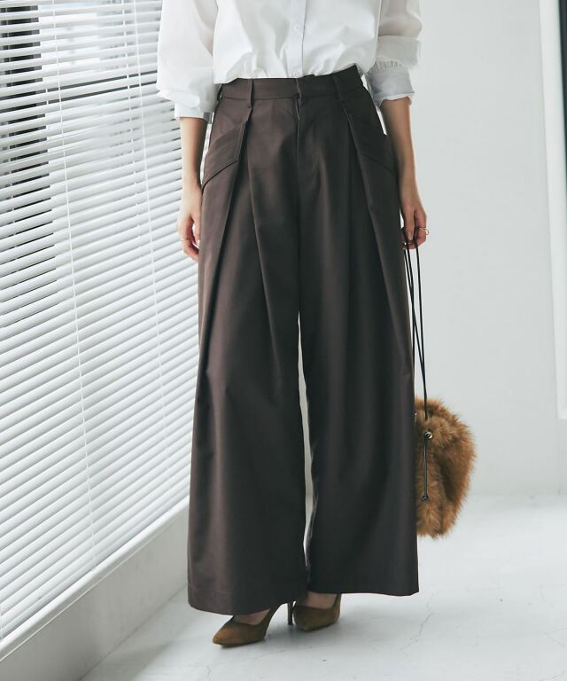 【舞川あいくさん着用】フラップ付きタックワイドパンツ