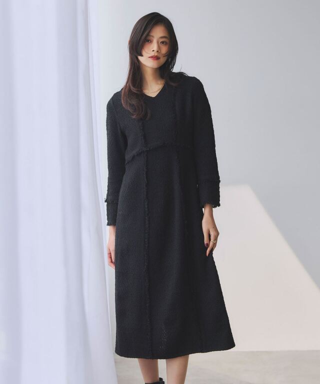 23区 R (アール) 24AW リングツイード ワンピース ブラック 40 R(アール)】リングツイード ワンピース / 23区 | ファッション通販