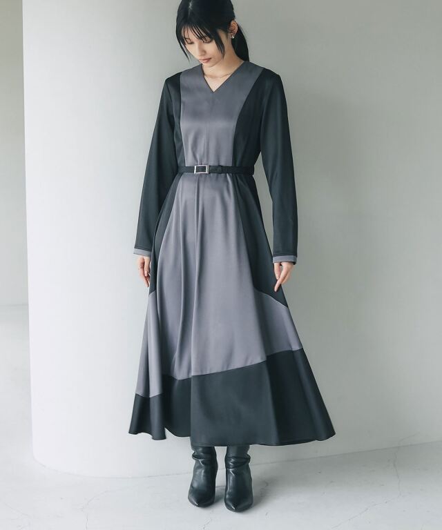 舞川あいくさん着用】ツートーンエレガンスワンピース