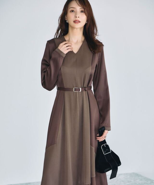 舞川あいくさん着用】ツートーンエレガンスワンピース