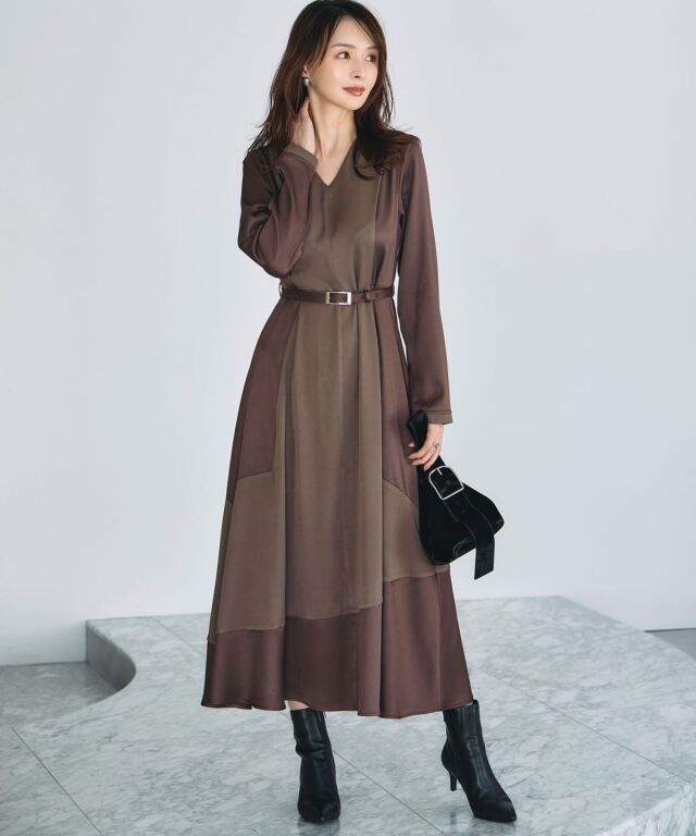 【舞川あいくさん着用】ツートーンエレガンスワンピース