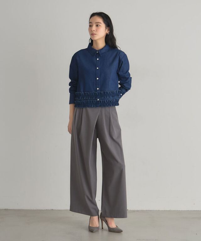 デニム裾フリルシャツ