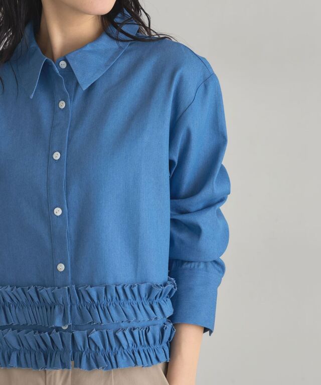 デニム裾フリルシャツ