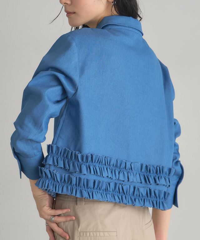 本日のみ値下げ デニムフリルシャツ　新品 デニム裾フリルシャツ