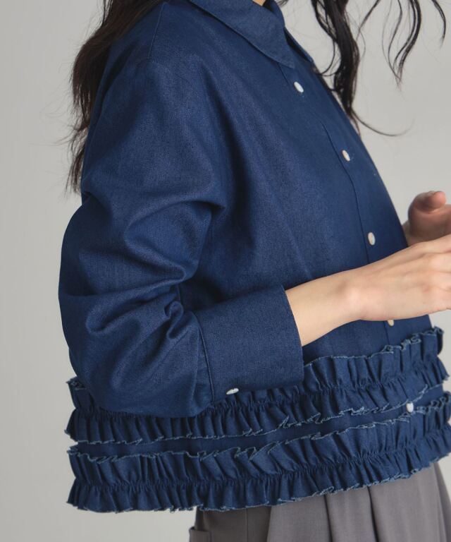 本日のみ値下げ デニムフリルシャツ　新品 SOMETHING シーグラスフリルデニムシャツ|SOMETHING|サムシング