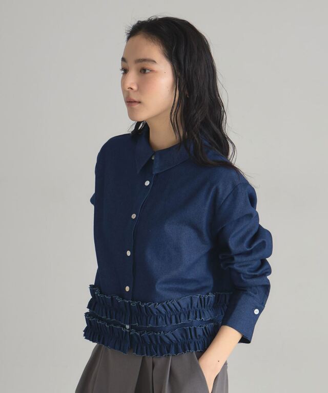 デニム裾フリルシャツ
