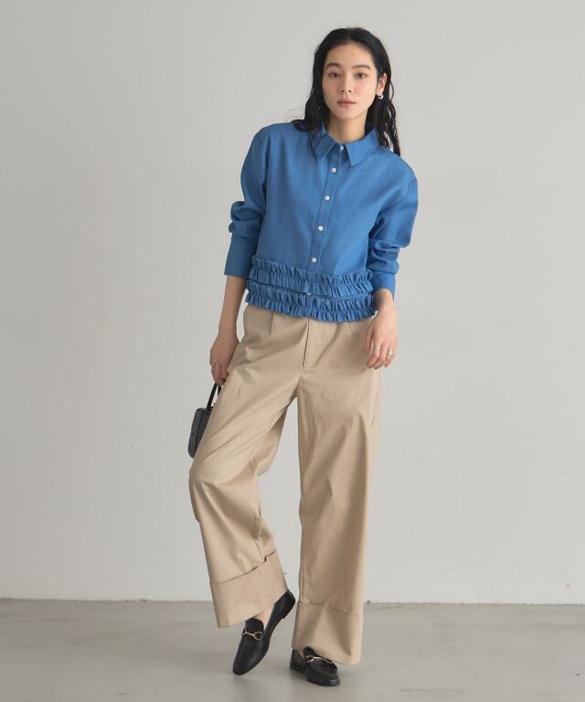 デニム裾フリルシャツ