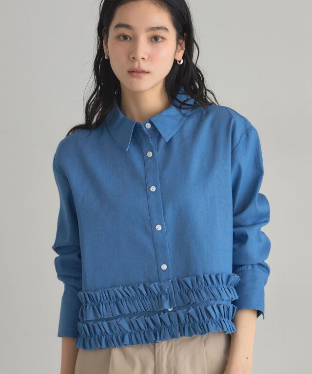 デニム裾フリルシャツ