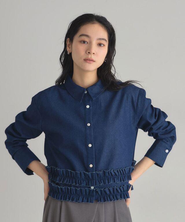 デニム裾フリルシャツ