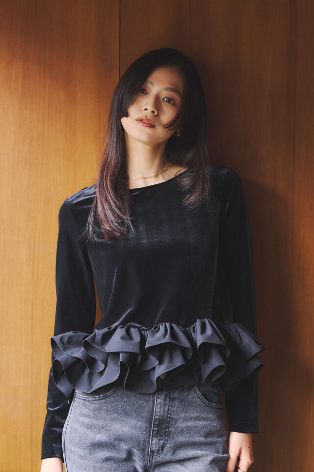 ビジュー付きスウェットチュニック