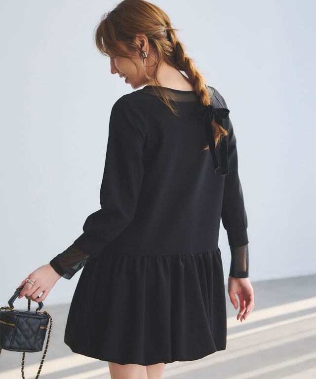 美香さん着用】ラメシアーミックスカットバルーンワンピース