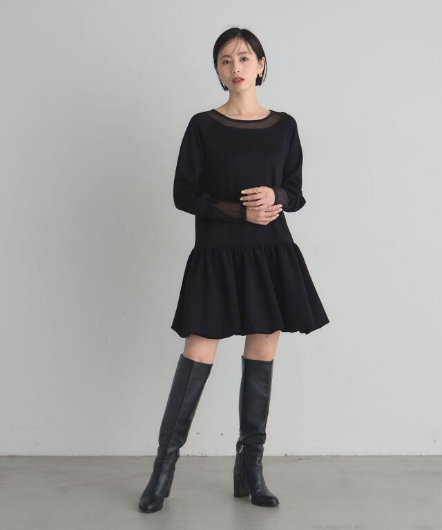 美香さん着用】ラメシアーミックスカットバルーンワンピース