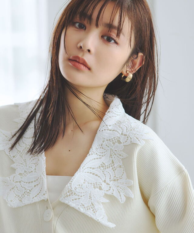 レースカラーニットカーディガン