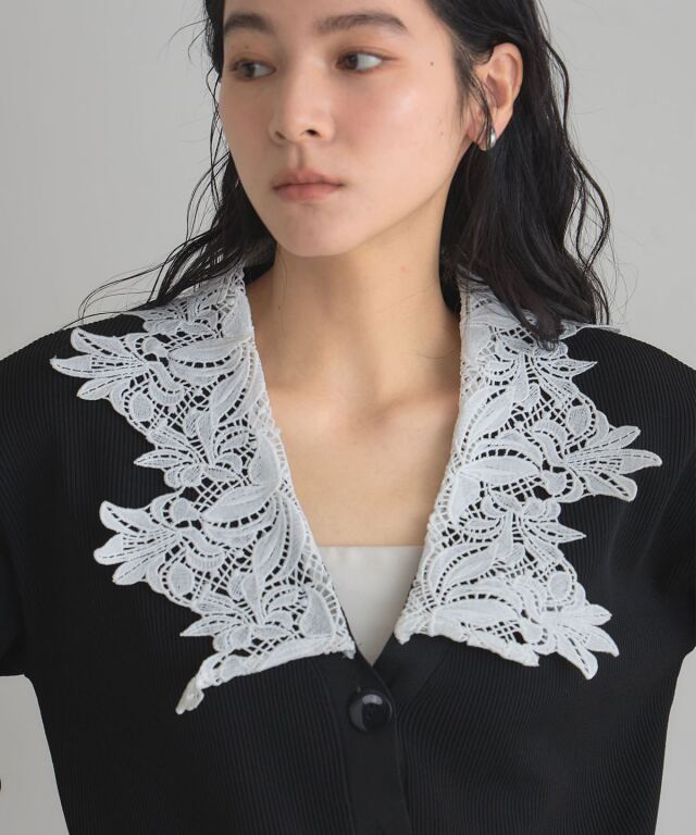 レースカラーニットカーディガン