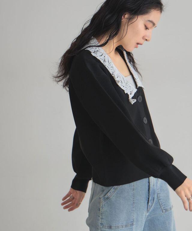 レースカラーニットカーディガン