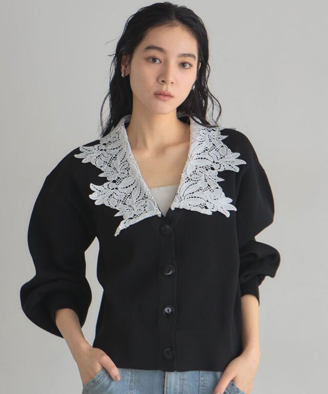 レースカラーニットカーディガン