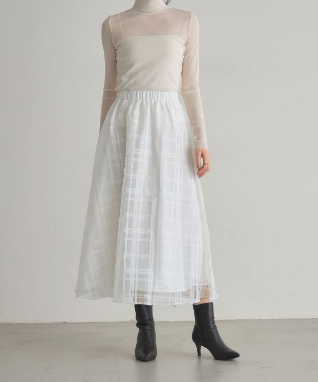 シアーチェックフレアスカート