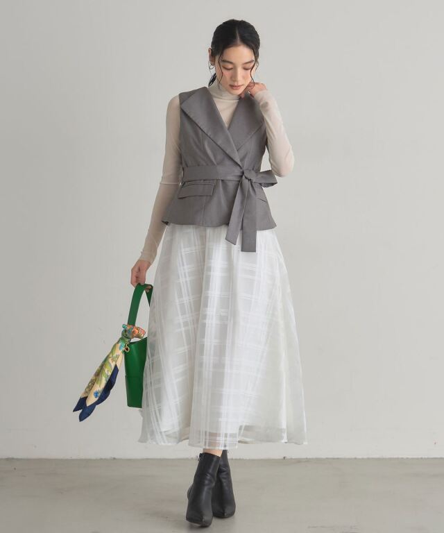 シアーチェックフレアスカート