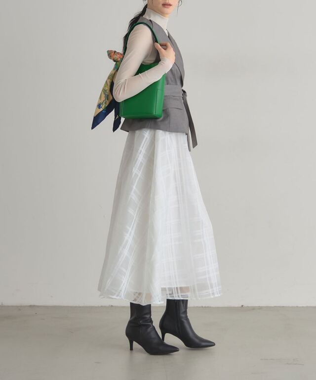 シアーチェックフレアスカート