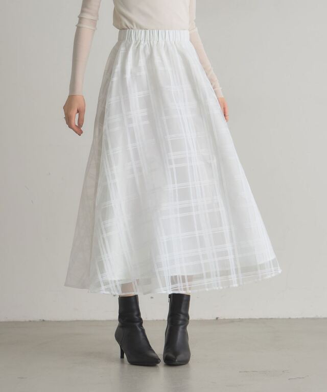 シアーチェックフレアスカート