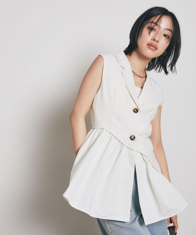 ツイードアシメフリルジレ