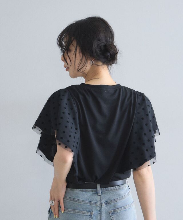 サカイドット柄フレアスリーブTシャツ ドットフレアスリーブカットソー