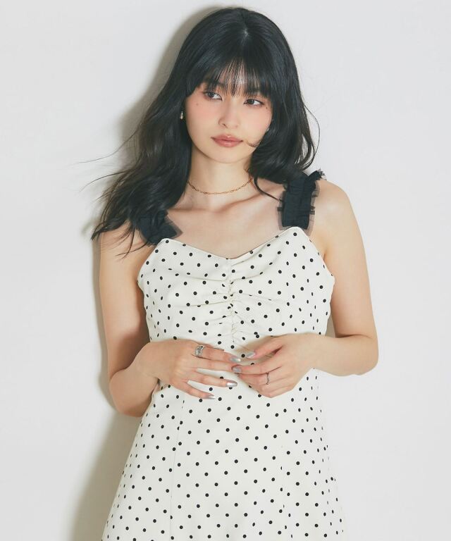 2WAYストラップサイドリボン付きワンピース