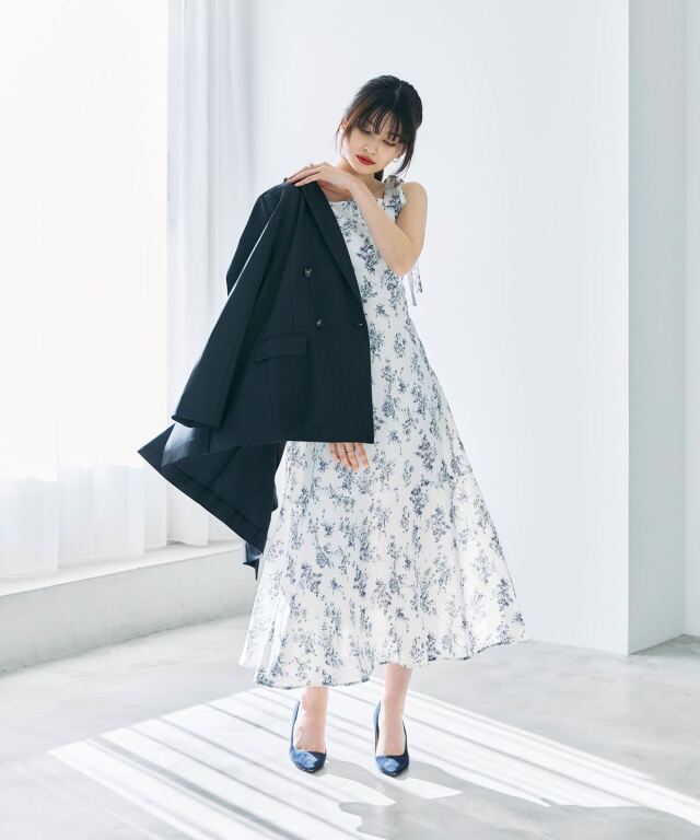 リボンディテールフラワープリントワンピース