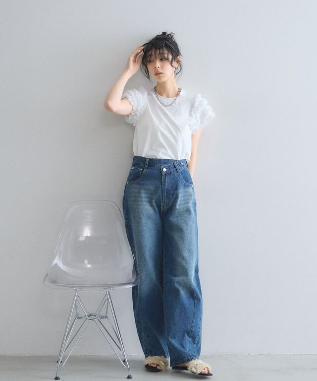 しゅぷ チュールフリルスリーブTシャツ