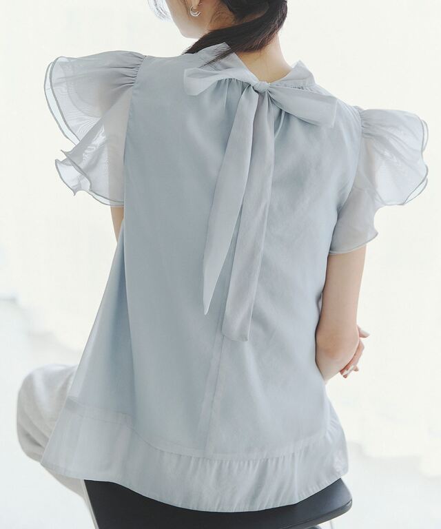 ♡ラッフルスリーブブラウス♡ WEB限定】配色ラッフルスリーブブラウス | natural couture(ナチュラル