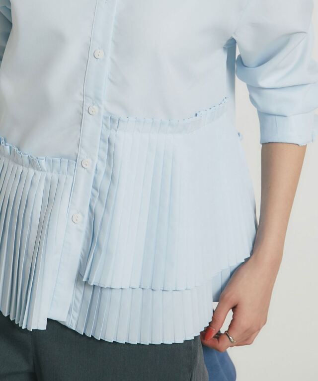 裾プリーツシャツ