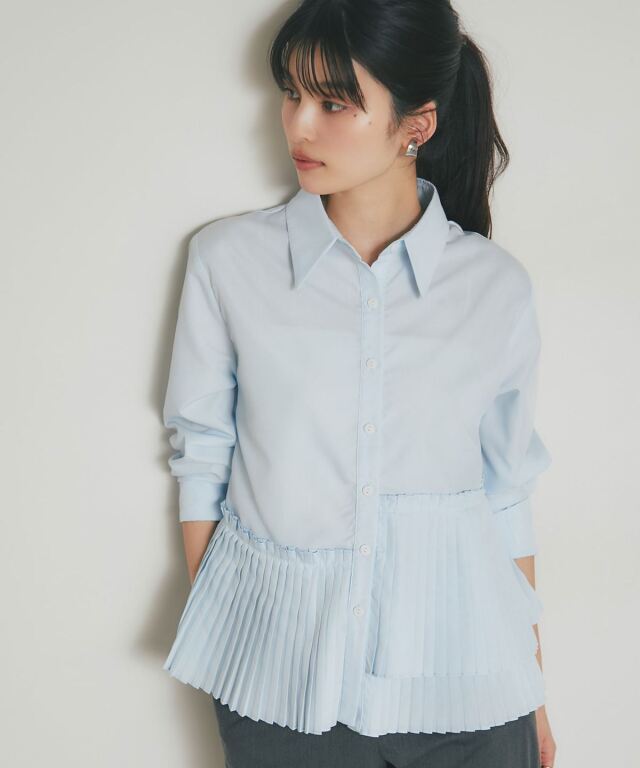 裾プリーツシャツ