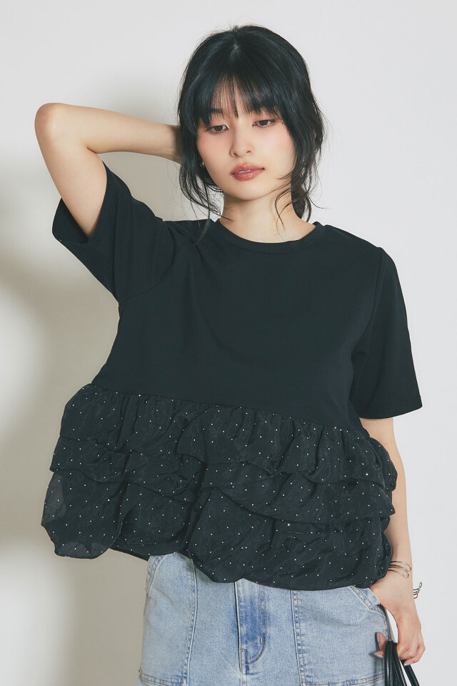 ビジュー付きスウェットチュニック