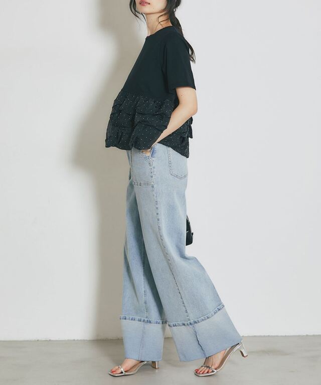 ストーンペプラムフリルTシャツ